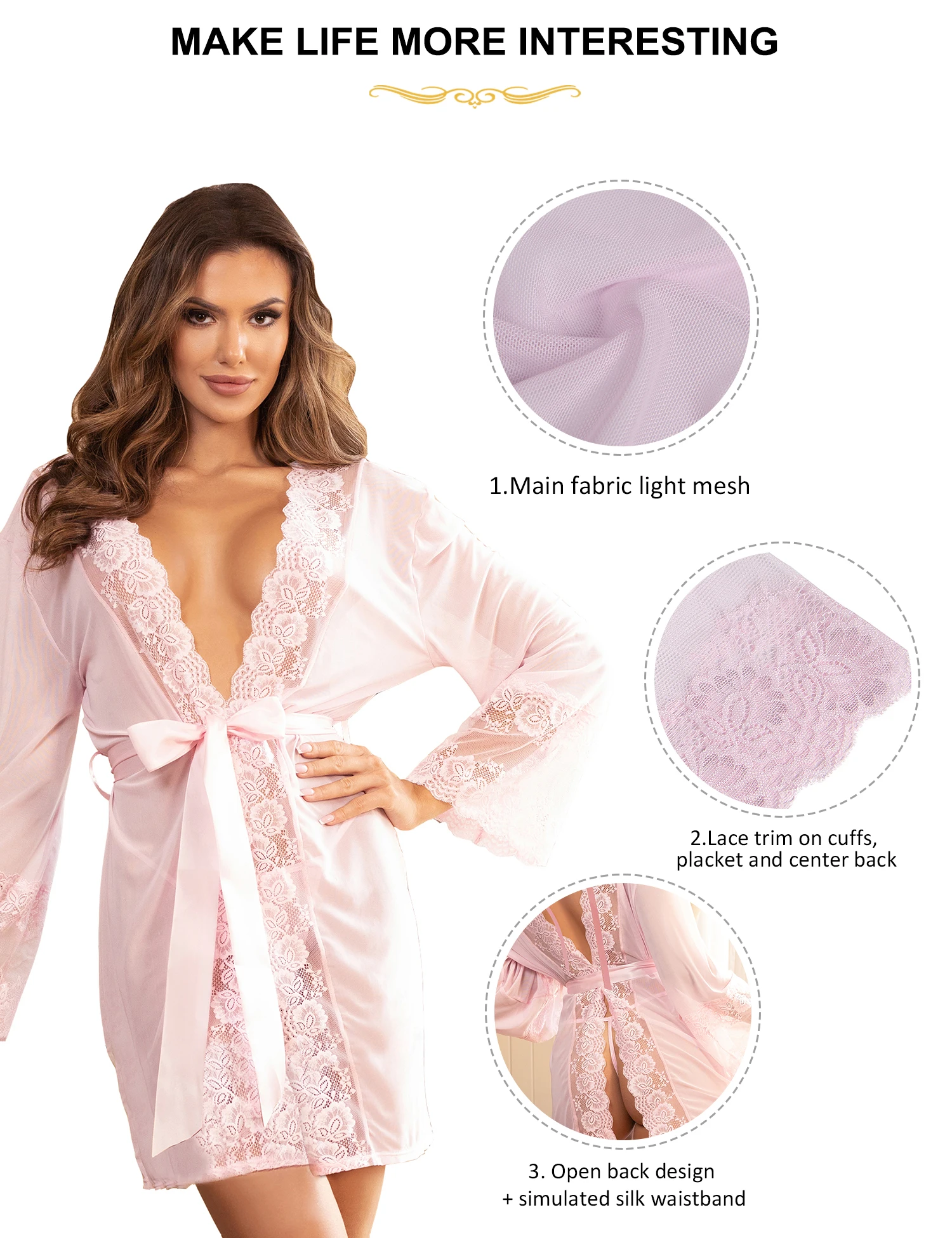 Ohyeahlady Women's Floral Lace V Neck Sexy Nightgowns Front and Back Open See Through Mesh Sleepwear Plus Size Babydoll Lingerie