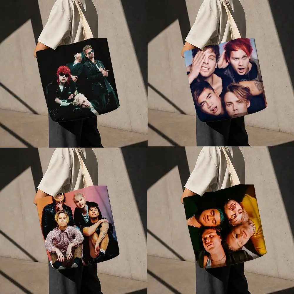 5 5SOS S-Seconds of S-Summer Printed Canvas Tote Bag with Zipper for Work School and Travel