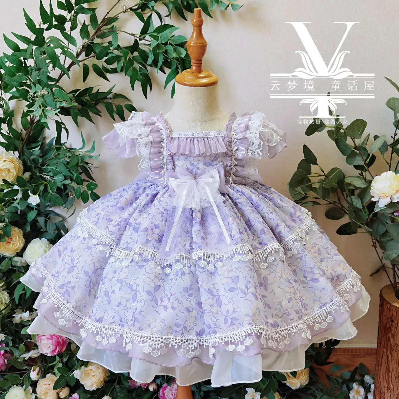 Summer Floral Print Purple Lolita Tutu Children's Princess Dress Fashion 2026 New Princess Style Birthday Dresses for Girls