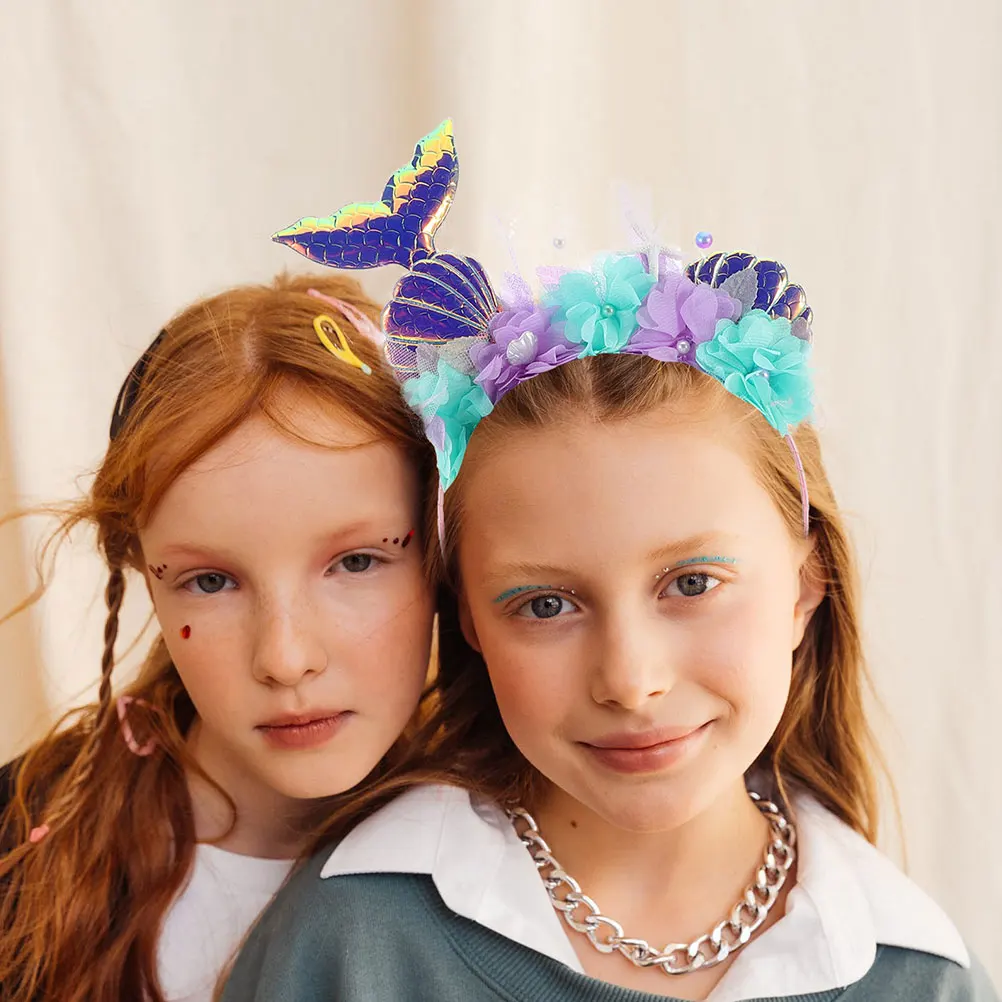 

1 set Mermaid Headband Hair Accessories Set With Sequin Tail Design For Girls Little Mermaid Costume Party Decoration