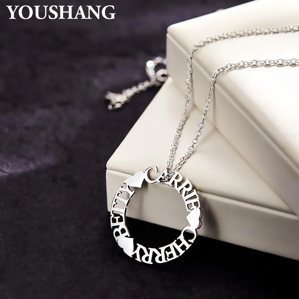 

YOUSHANG Custom Multi-Name Necklace Personalized Stainless Steel Pendant Circle Love Couple Jewelry Christmas Gift