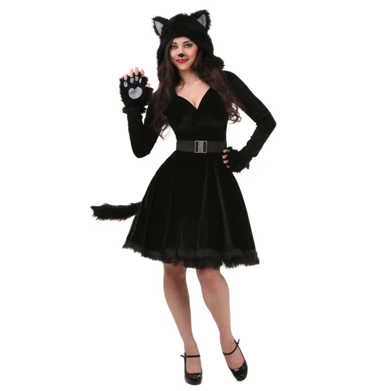 Costumi cosplay di gatto nero di Halloween per uomini adulti donne pigiama animale orso nero tuta abbigliamento di Halloween vestito di gatto unisex