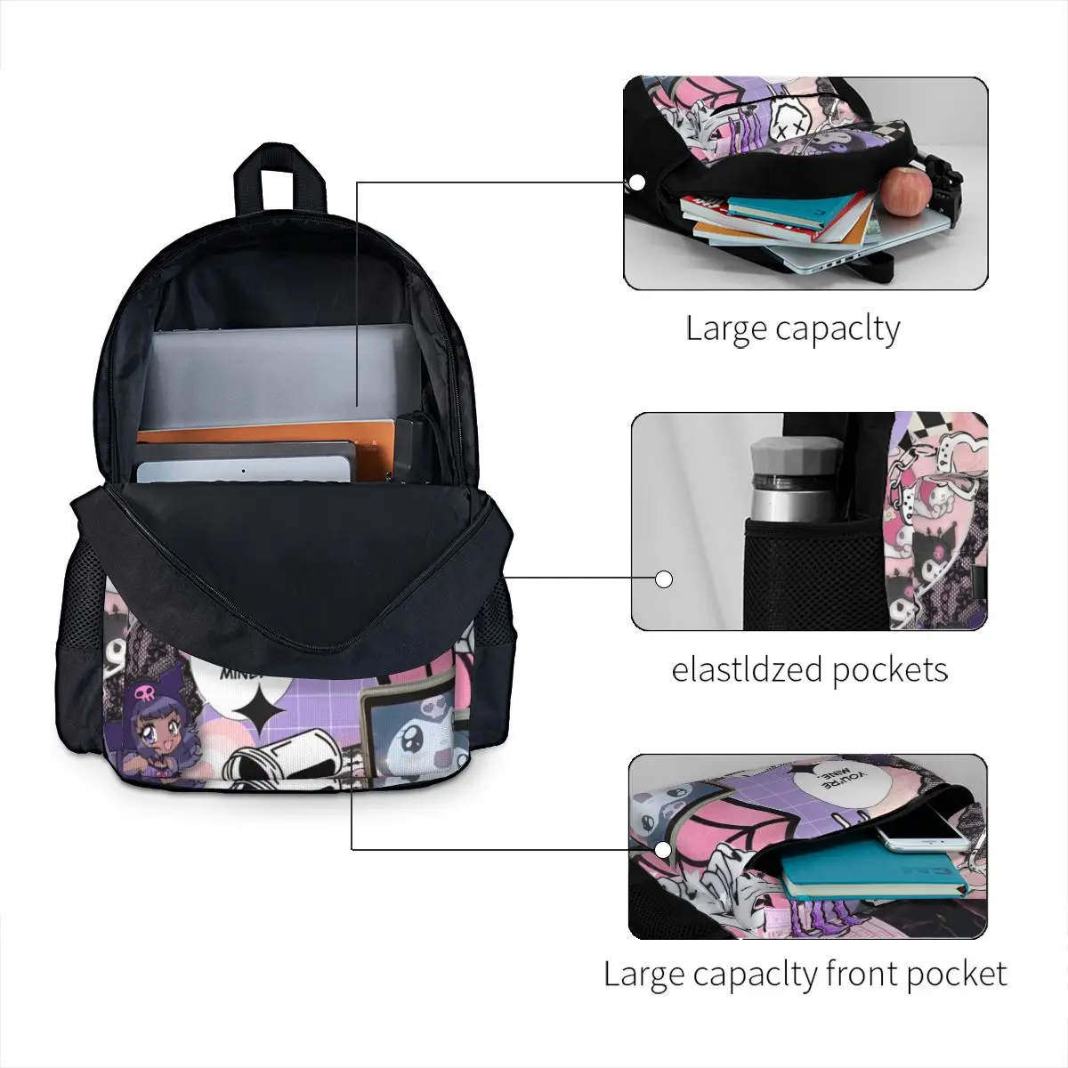 Zwart Konijn Cartoon Anime Vrouwen Rugzak Mochila 3d Print Mode Kinderen Schooltas Laptop Rugzak Jongens Meisjes Rugzak