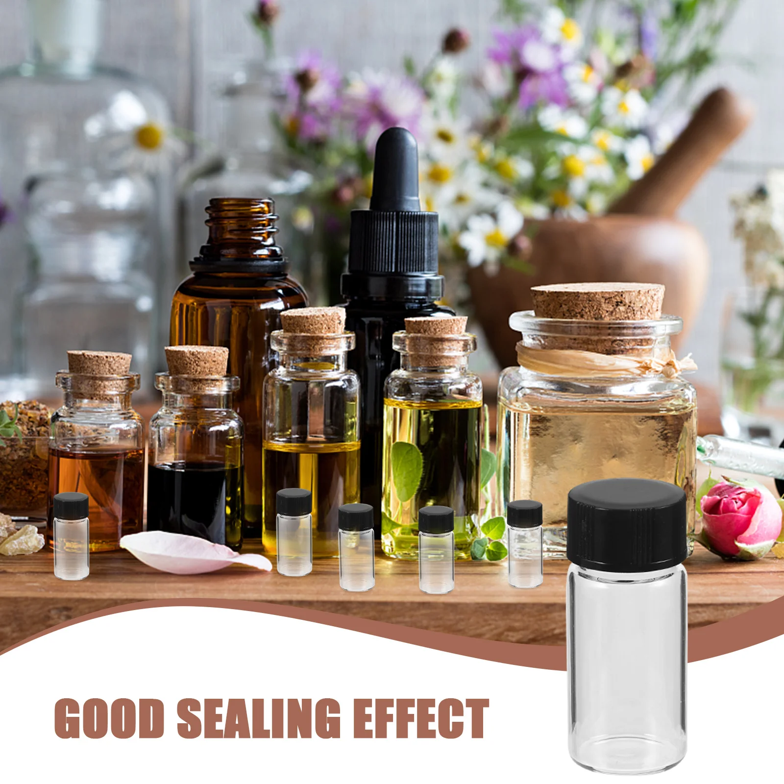 100Pcs Transparent Threaded Sample Glass Vials with Lids Clear Flat Bottom Bottles Safe High-Pressure Resistant for Science