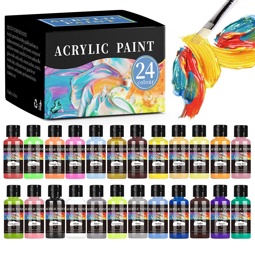 30 ml/butelka 24 kolory farba akrylowa kolory zestaw farb akrylowych barwniki do tkanin odzież malowanie na skórę DIY Pigment Graffiti