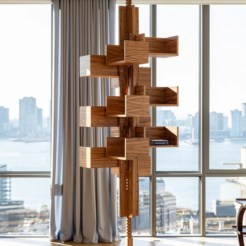 

Italian rotating bookshelf vertical ebony villa living room corner creative multi-layer storage display rack