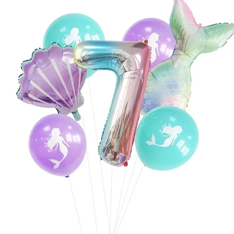 Mermaid Tail Shell Digital Decoration Aluminum Film Balloon Children's Birthday Party Set