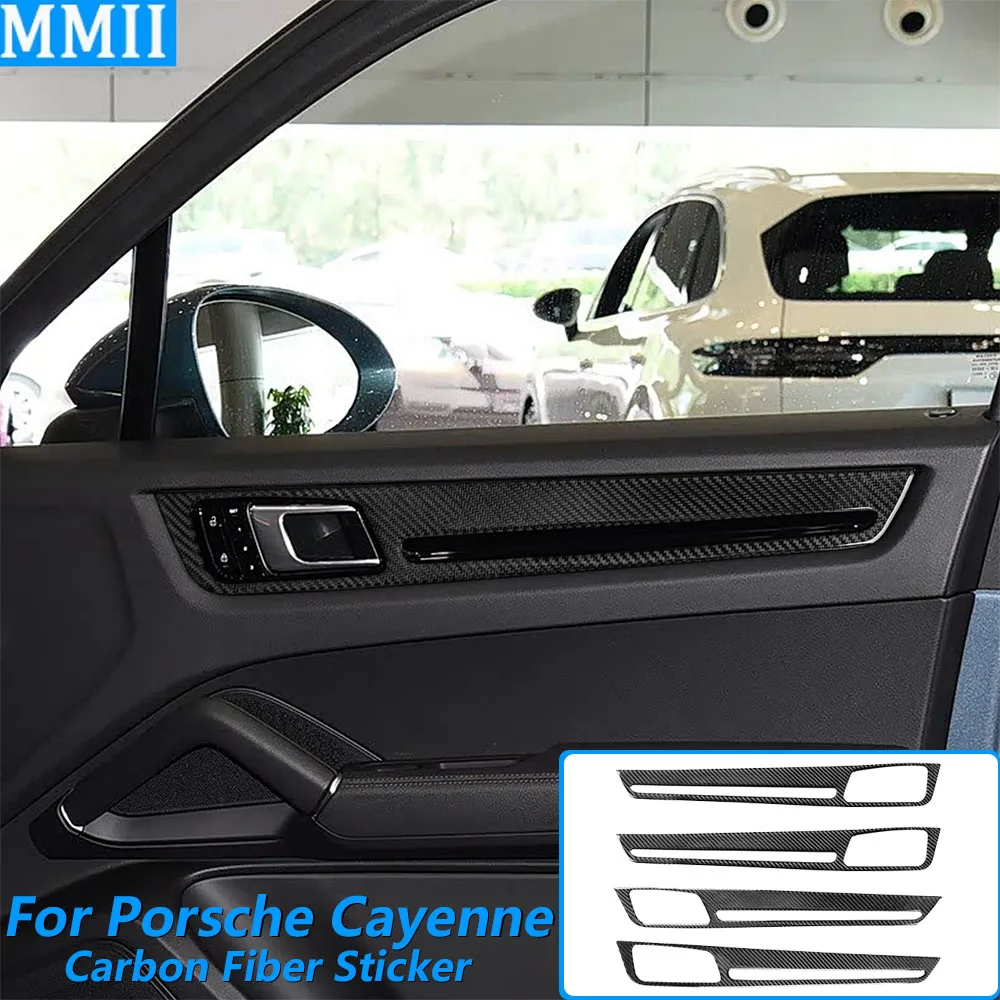 

For Porsche Cayenne 9Y0 9YA 9YB E3 2018-2023 Carbon Fiber Front Rear Inner Door Handle Panel Trim Cover Car Accessories Sticker