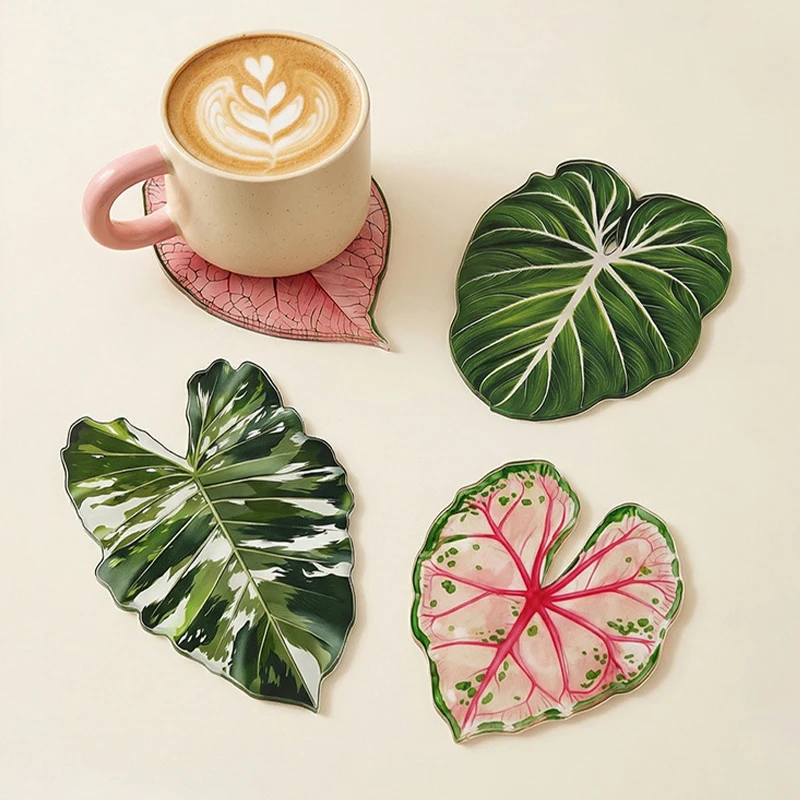 Posavasos de Acrílico con Diseño de Plantas Tropicales, Resistentes al Calor, Anti-Rayones, Impermeables, Fáciles de Limpiar, para Tazas de Café