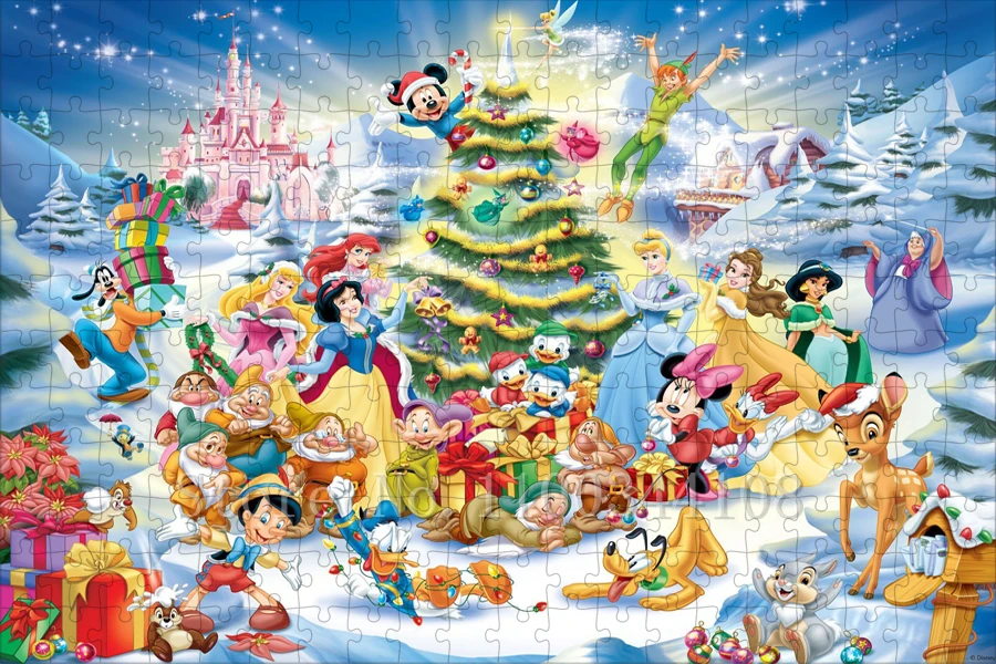 Disney Christmas Puzzles Awesome Family Fun Cartoons Mickey Disney Princess Wooden Puzzles Parent-Child Interactive Toys Gifts