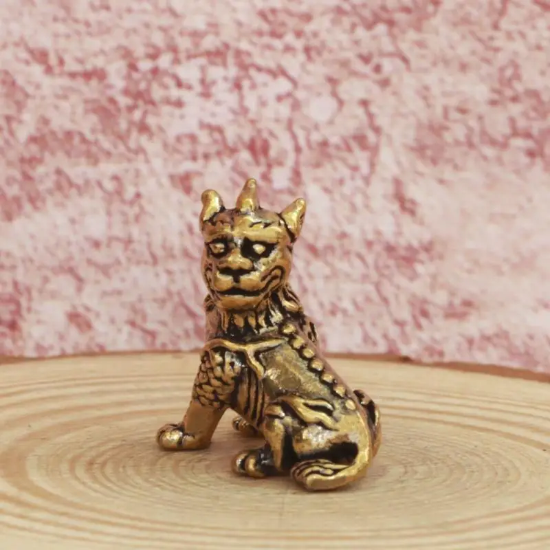 Brass Three-Dimensional Divine Beast Ksitigarbha Mount Small Auspicious Beast Ornament Collectible Tea Pet Ornaments