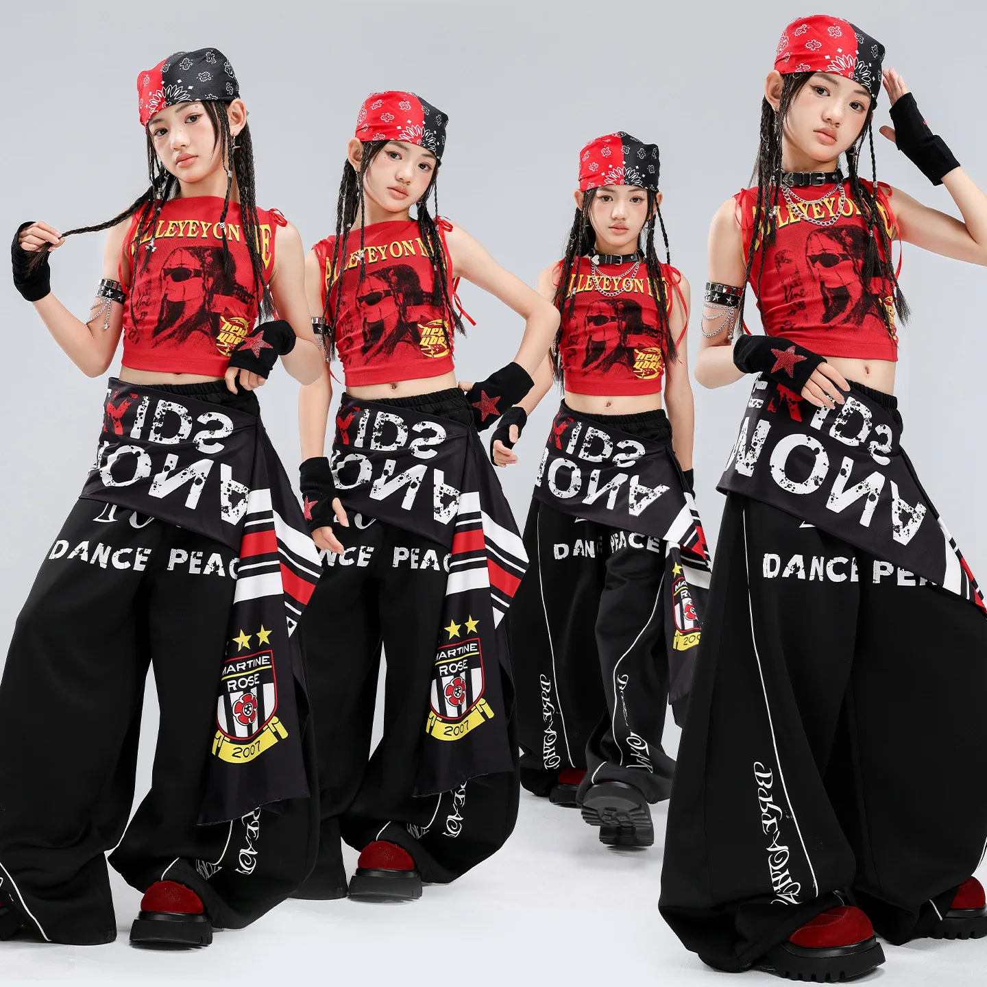 Girls K-pop Crop Tank Top Loose Numbers Pants Children Hip Hop Street Dance Costume Kids Streetwear Girl Group Jazz Clothes Sets