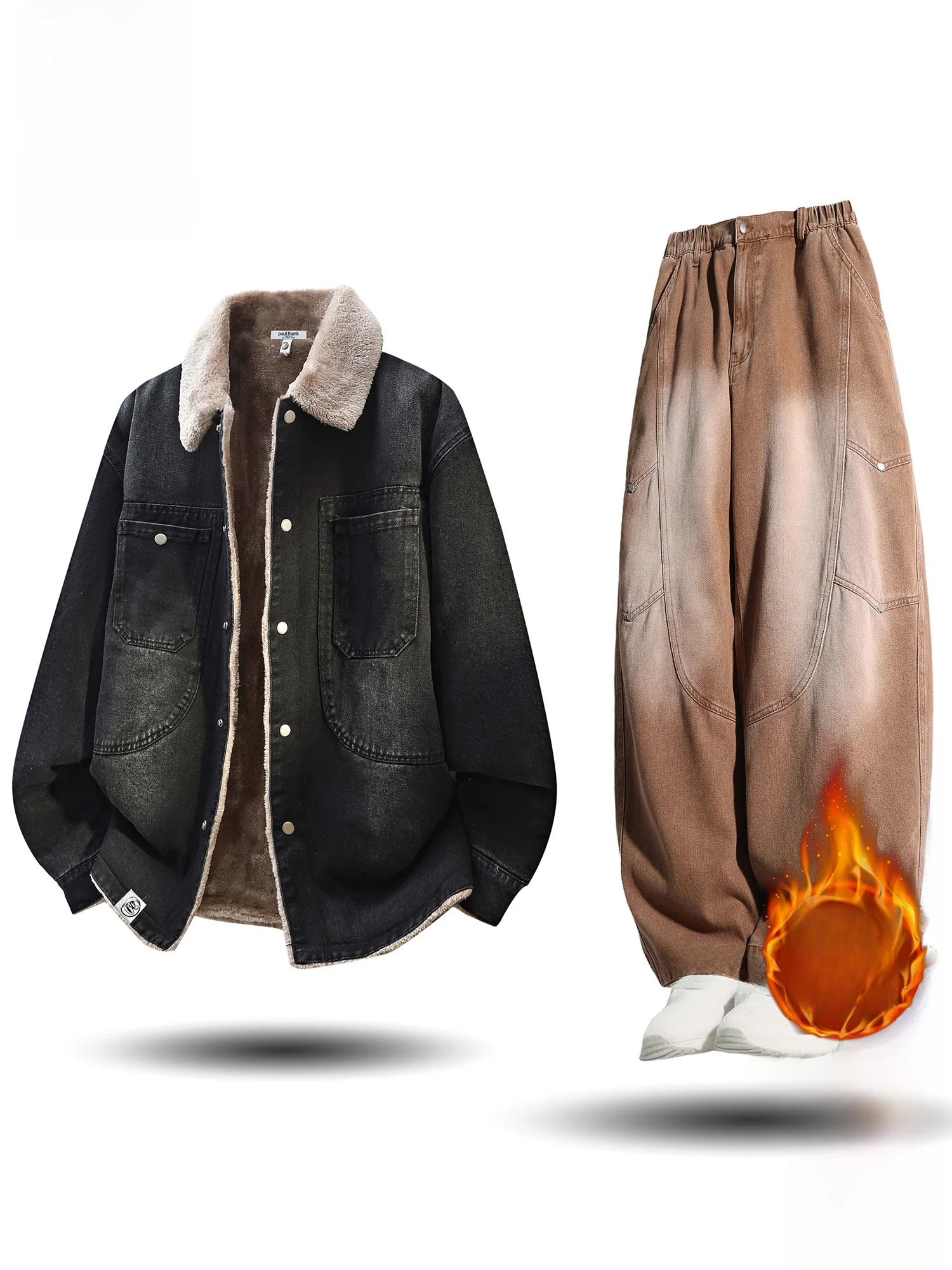 

Зимний комплект Paul Frank: джинсовая куртка на флисовой подкладке и повседневные брюки для мужчин – теплый и удобный костюм из двух предметов
