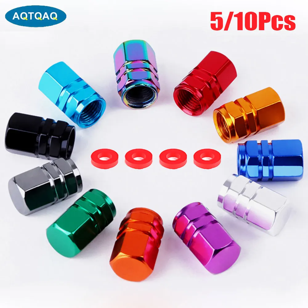 5/10Pcs Aluminum Alloy Car Wheel Tire Valve Caps Tyre Rim Stem Covers Airdust Waterproof For Automobiles Motorcycles Trucks Bike