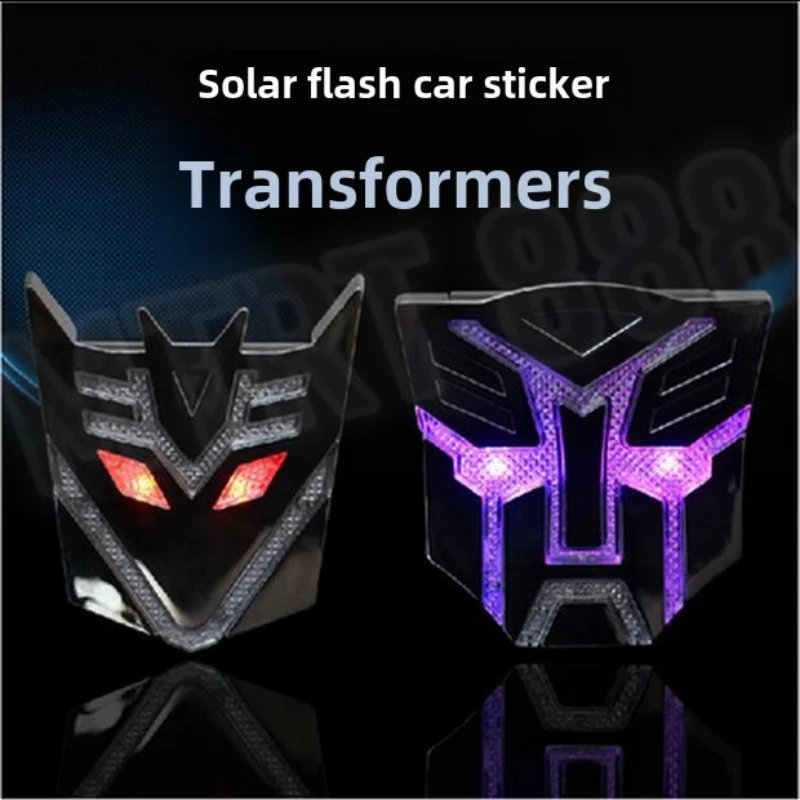 Solar Transformers Badge LED กระพริบสติ๊กเกอร์รถตกแต่งรถคําเตือน Anti-rearend สติ๊กเกอร์ติดรถยนต์รถจักรยานยนต์