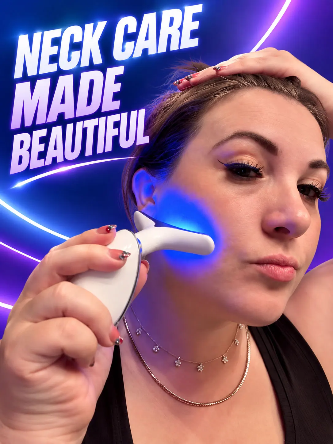 Face Beauty Massager EMS Microcurrent LED Neck Care Tool with Warm Massage Function for Home and Travel