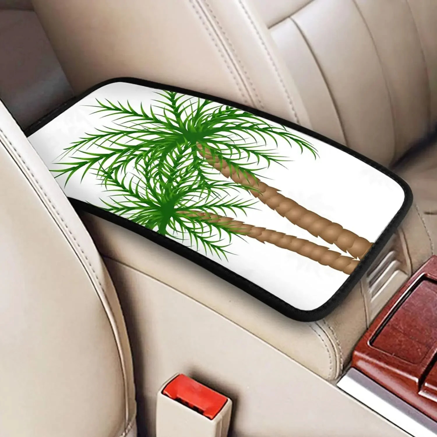 Tropical Plant Palm Tree Car Center Console Armrest Cover Pad, Seat Armrest Box Protector Universal Car Trim, Suitable f