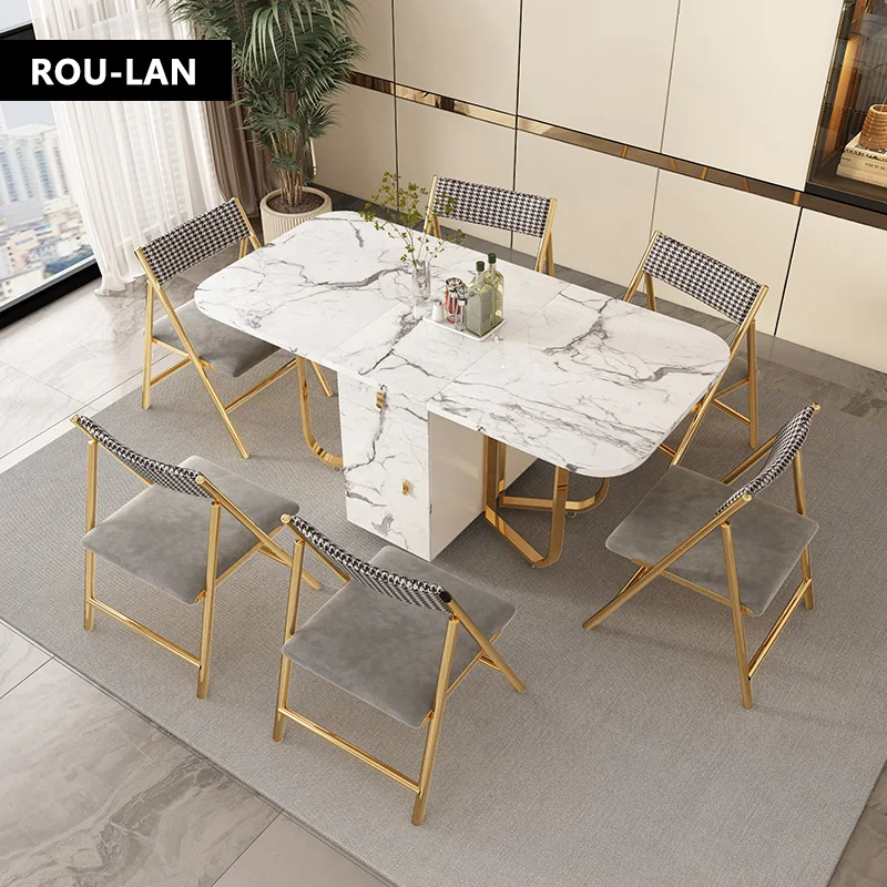 Mesa De Jantar Dobrável Multifuncional e Cadeiras, Móveis De Moda, Retângulo, Mesa De Jantar Móvel E Cadeiras Dobráveis