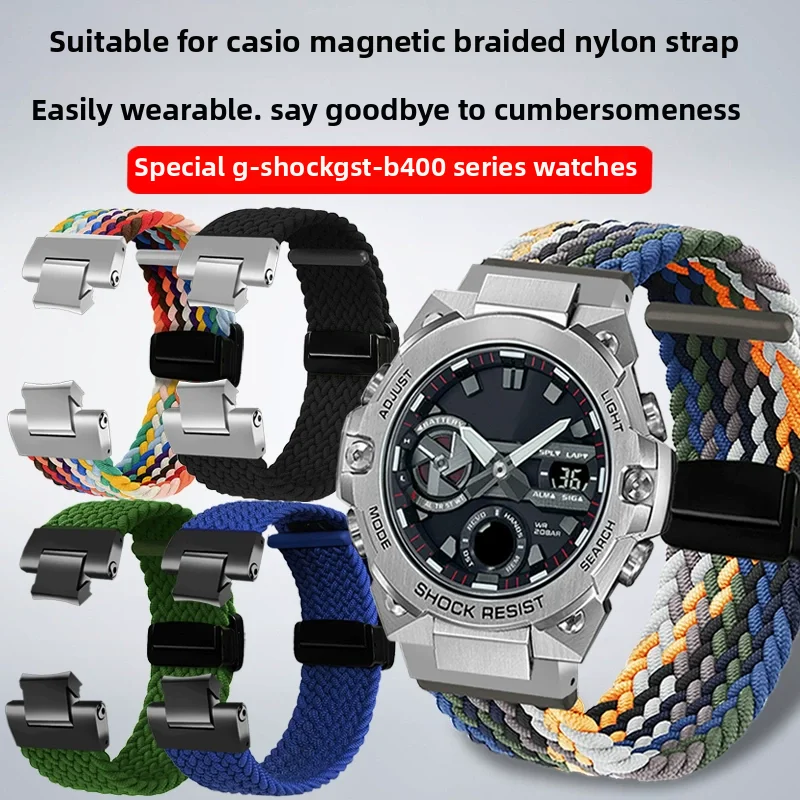 

Metal adapter For Casio G-SHOCK gst-b400 series modified magnetic buckle woven nylon men watch strap GST-B400 Canvas watchband