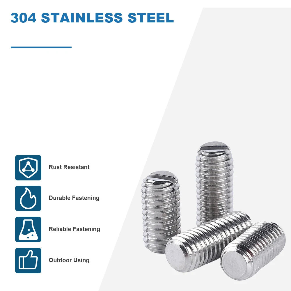 HOWSHENG 10-20pcs Slotted Flat Point Set Screws 304 Stainless Steel Headless Grub Screws M1.6 M2 M2.5 M3 M4 M5 M6 M8 M10