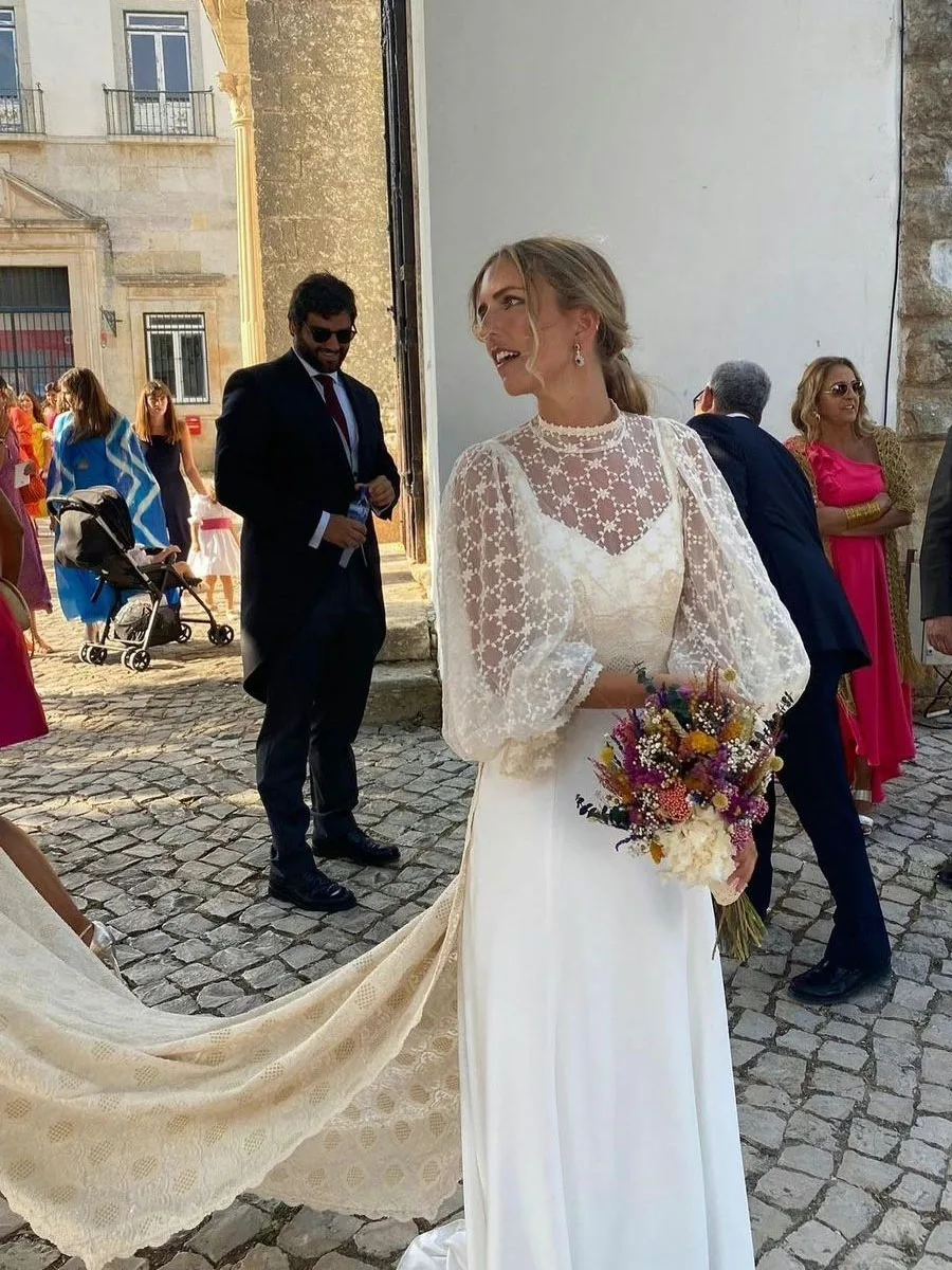 Robe de Mariée Sirène en Satin avec Cape en Dentelle pour Femme, Longueur au Sol, Patients, Quelle que soit la Traîne de Balayage