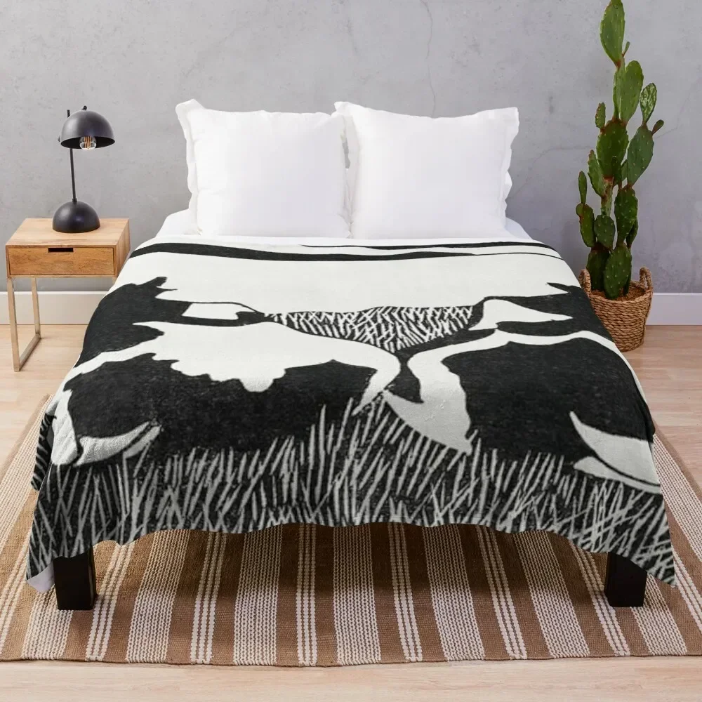 vintage cow art Throw Blanket Anti Shedding Soft Fuzzy Blanket for Home