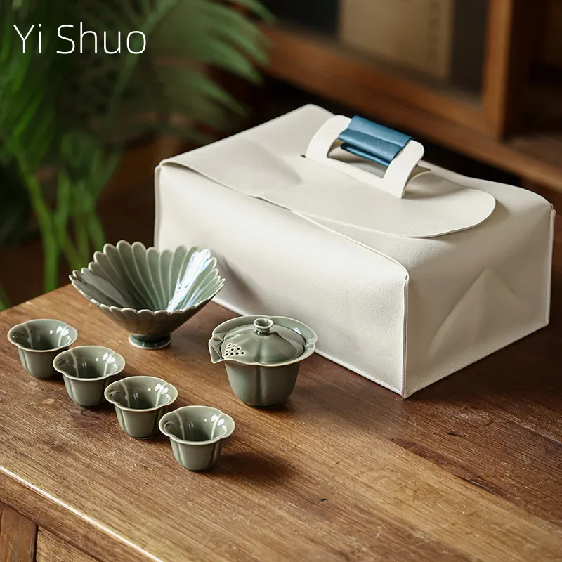 

Yue Kiln Celadon Tureen Kung Fu Tea Set Chinese Portable Suit Porcelain Tea Brewing Small Tea Set Chinese Gaiwan Ceramic Tea Set