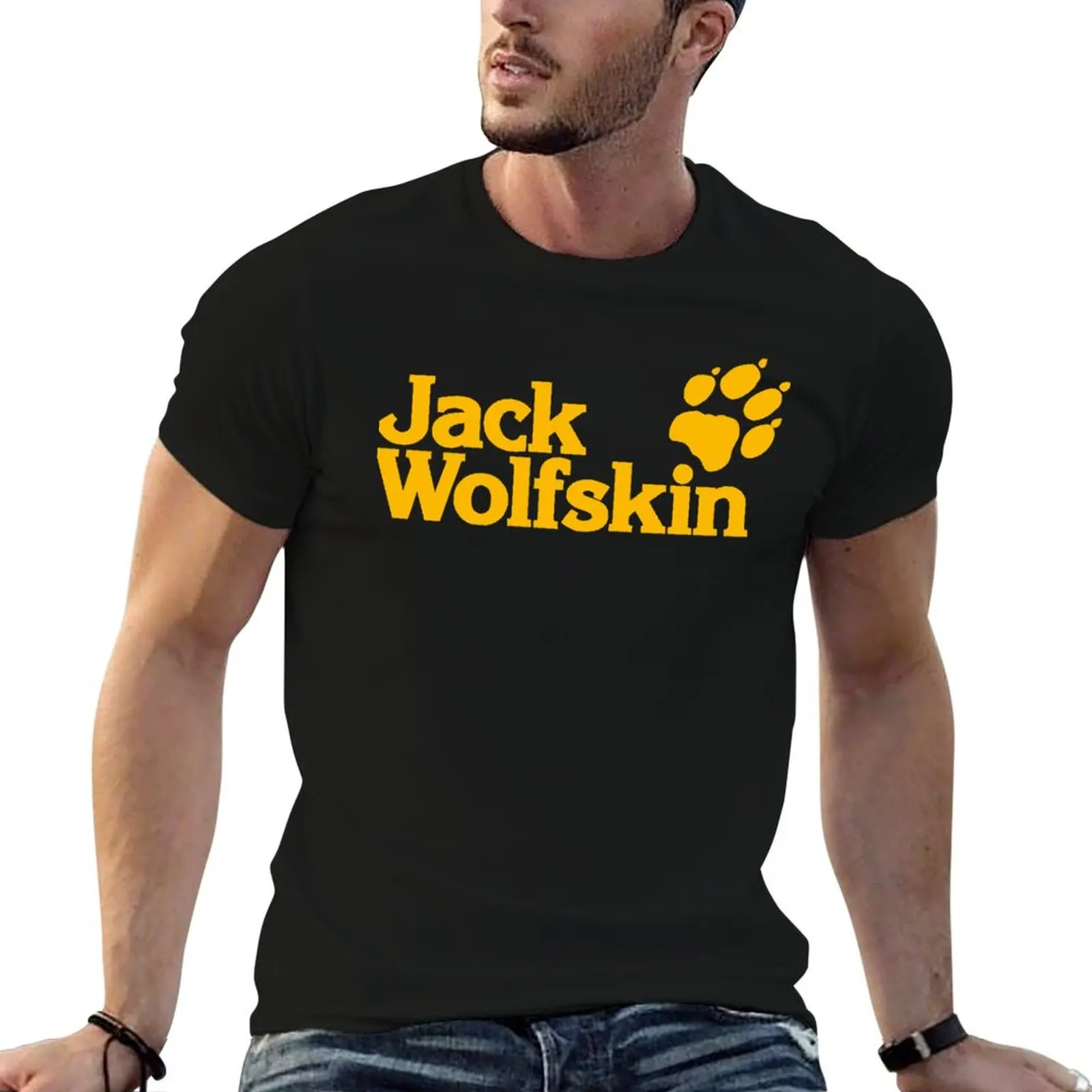 

Jack Wolfskin logo yellow T-Shirt man graphic t shirt black cotton t-shirt plain for man package T-Shirt