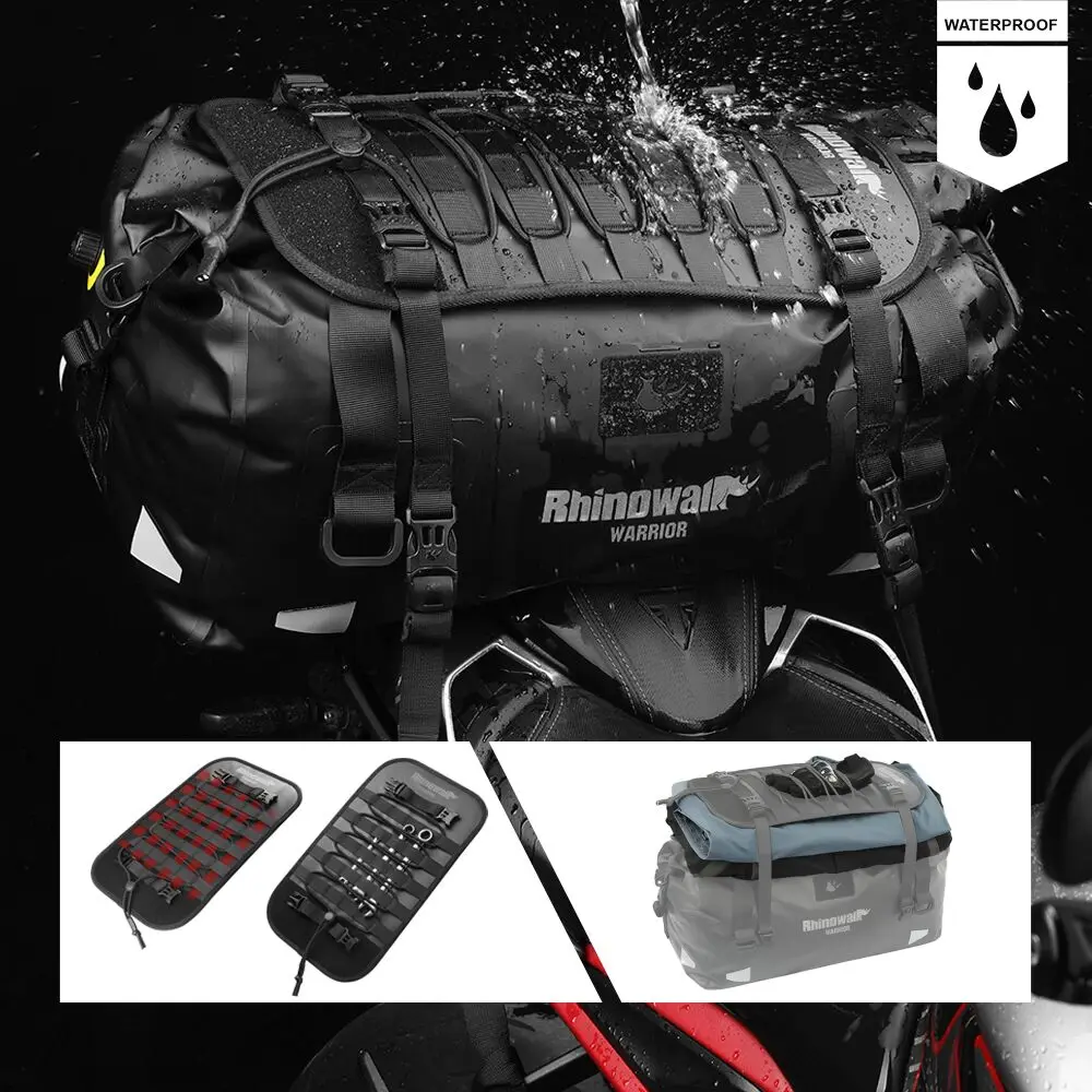 Rhinowalk Motorcycle Back Seat Bag 20/40L Waterproof Dry Motor Large Tail Saddle Bag Backpack Luggage For Long Distance Trip