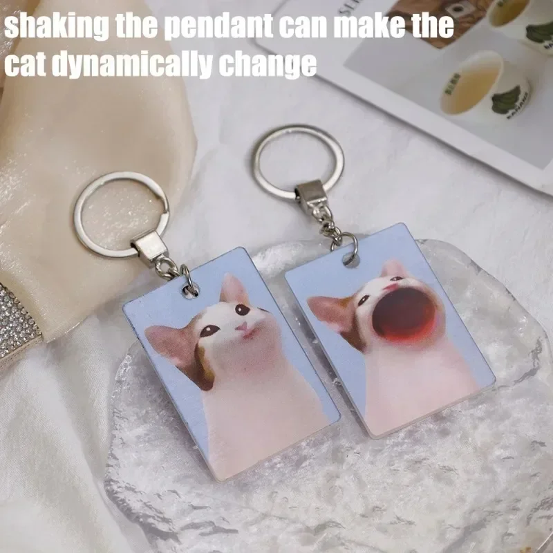 Creative Funny Pok Mouth Cat Shakes Dynamic Changeable Funny Personalized Keychains Acrylic Lovely Playful Interesting Key Ring