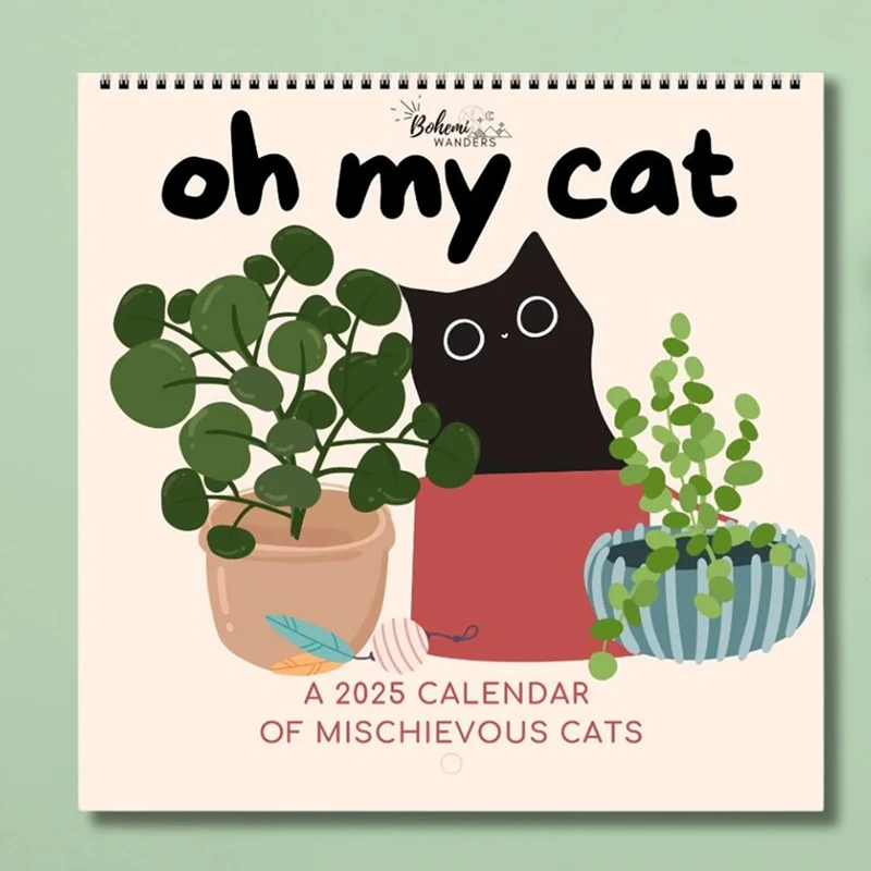 Top-Oh My Cat Mischievous Cats 2025 Wall Calendar, Cute Funny Playful Cat Lover 2025 Calendar, Cat Art Office And Dorm Decor