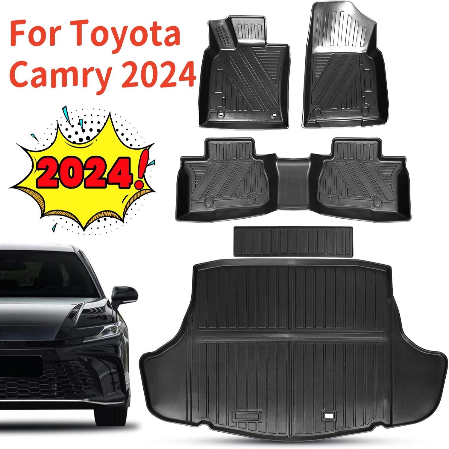 

For Toyota Camry 2024 TPE Floor Mats & Cargo Liners, All Weather Waterproof Carpet Mat, Trunk Mats and Backrest Mats