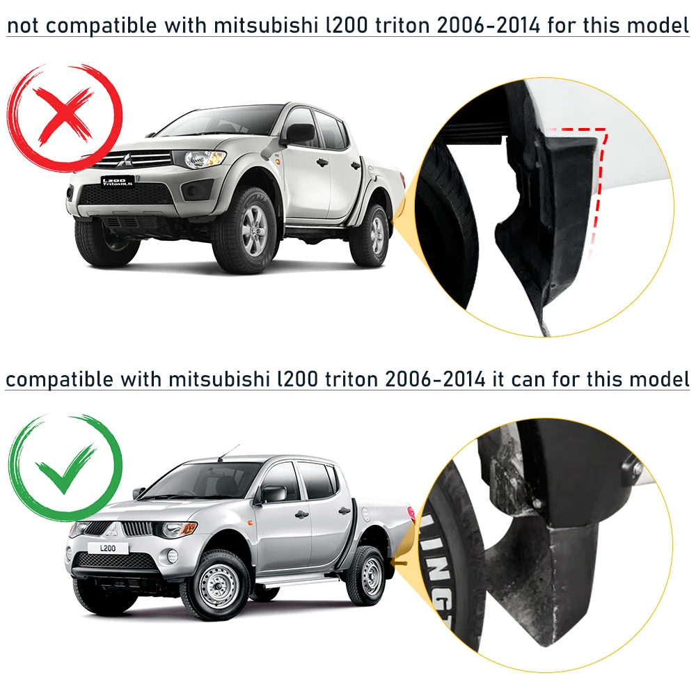 Fender Flares Wheel Arch for Mitsubishi Triton 2006-2014 Fenders with Rivet Paint Matte Black Double Cab Accessories