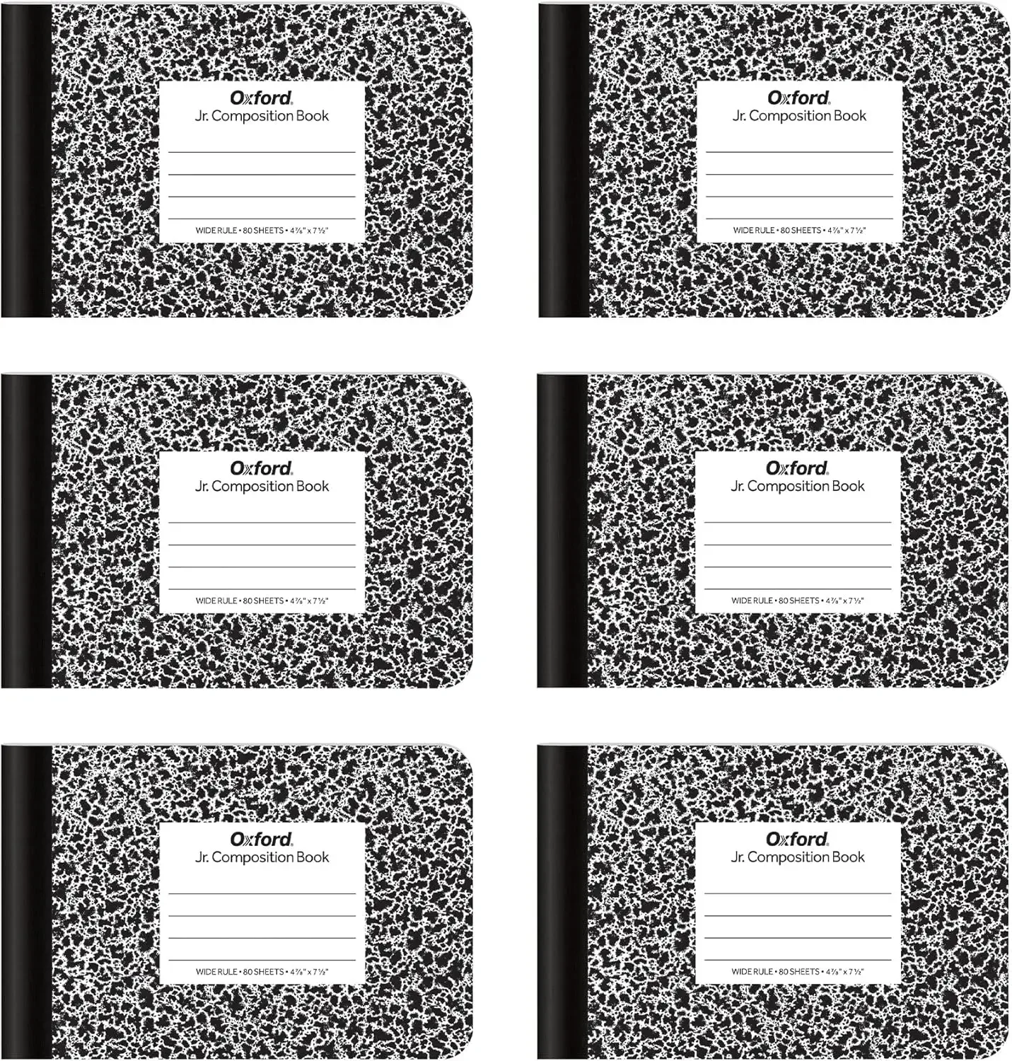 

Half Size Composition Notebooks, 6 Pack, Wide Ruled, 80 Sheets Each
