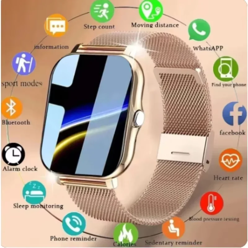 Relógio Inteligente Esportivo, Monitor de Saúde, Relógio à Prova d'Água, Smartwatch com Chamada BT para Homens e Mulheres, Compatível com IOS e Androi