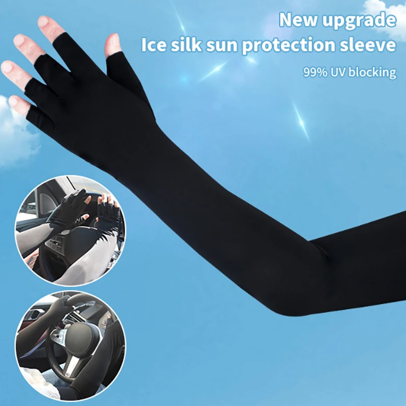 1Pair Sport Arm Sleeves Cycling Running Fishing Climbing Arm Cover Gloves Sun UV Protection Ice Cool Sleeves With 5-finger Cuff