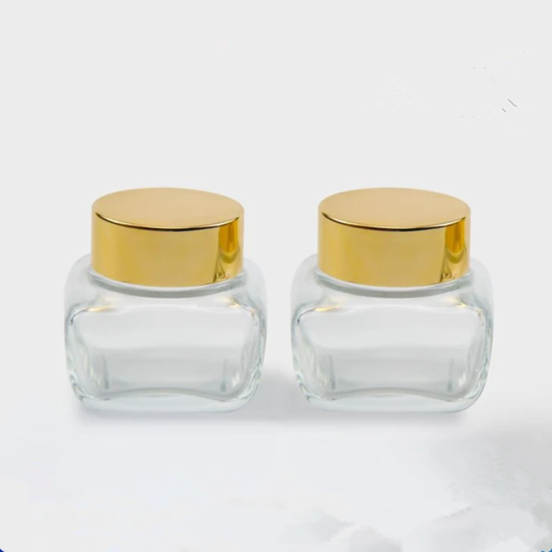 50pcs 50g Empty Jars Glass Jars Gold Lids Cosmetic Container Suitable for Samples Cream Powder