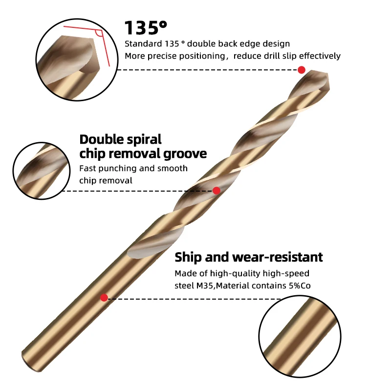 Twist Drill Bit set M35 2 Edge HSS Hole Drill 8% High Cobalt Drill Bit for Stainless Steel Wood Metal Drilling Cutter