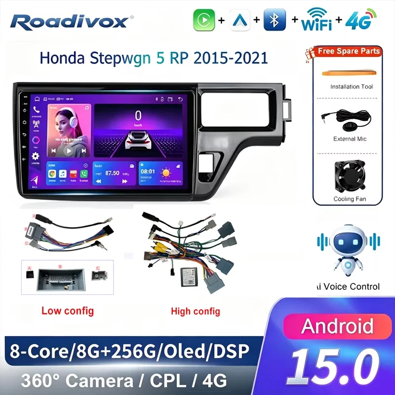 Android AI VOICE Car Radio Multimedia player for Honda Stepwgn 5 RP 2015 2021 GPS Navigation Stereo Screen Video Tape Recorder