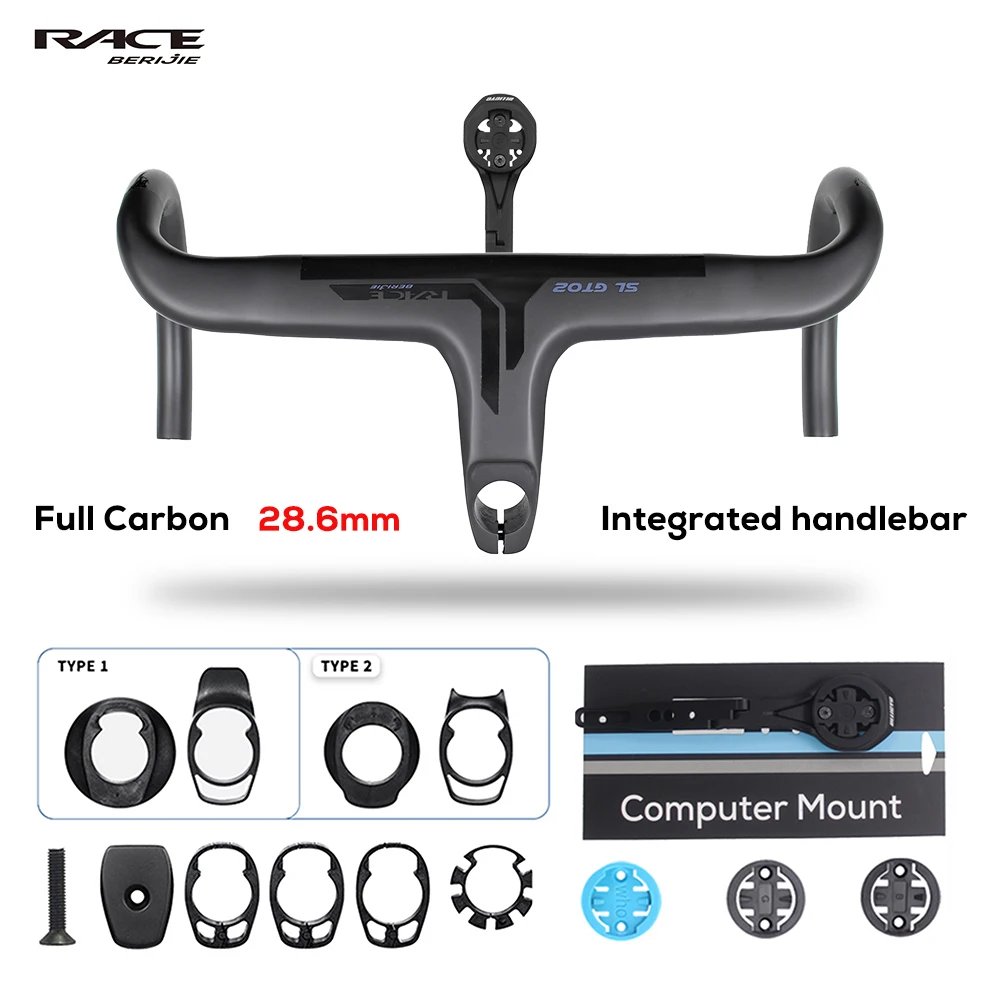 

Road Bike Internal Cable Integrated Full Carbon Fiber Bicycle Handlebar Cockpit With Spacers,Stem -10°,Clip diameter 28.6mm