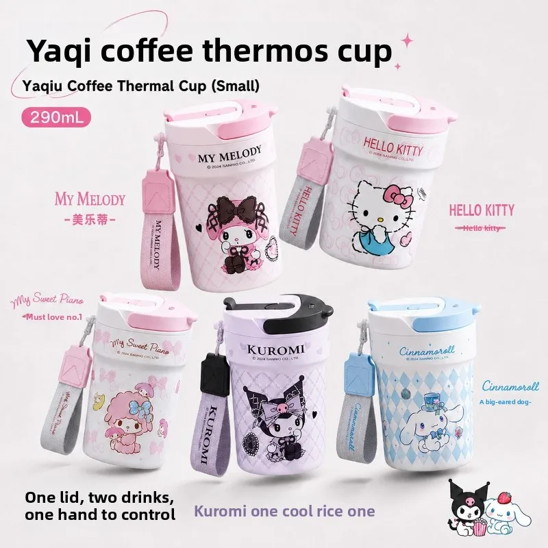 New girl Hello Kitty Insulated Water Bottle with Straw Double Drinking Cup Stainless Steel Thermos for Students School Gift