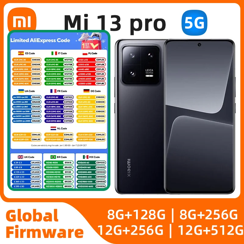 Xiaomi-13 Telefone usado ROM global Pro, 5G, Snapdragon 8 Gen 2, MIUI 14, Bateria 4820mAh, Tela OLED 120Hz, 120W HyperCharge, 50MP