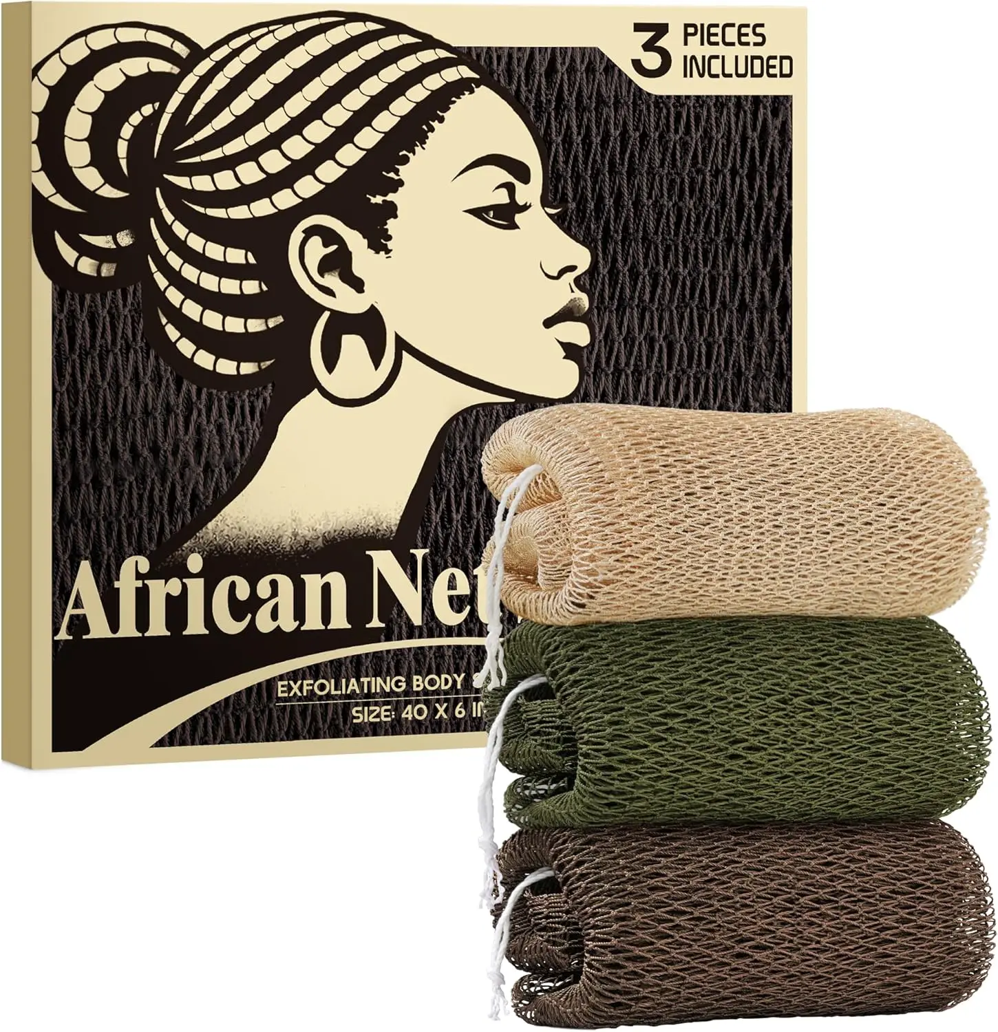 

African Net Sponge 3-Pack - Exfoliating Body Scrubber for Shower, Back Scrubber, Bath Loofah for Women