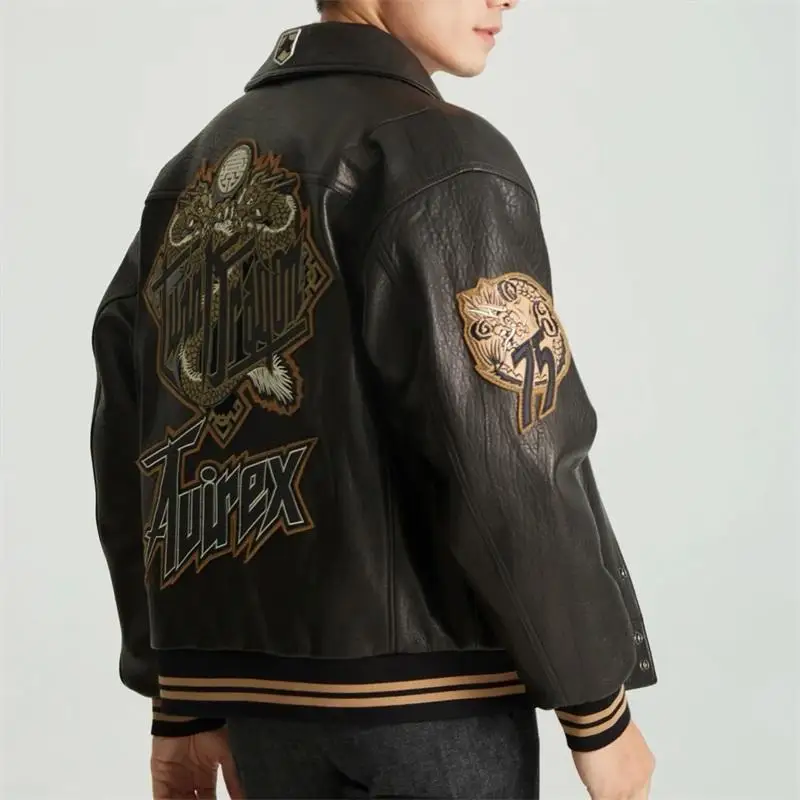 

Западное побережье ретро мотоциклетная кожаная куртка с тяжелой вышивкой MA Pilot Jaet Street хип-хоп модная брендовая мужская женская куртка