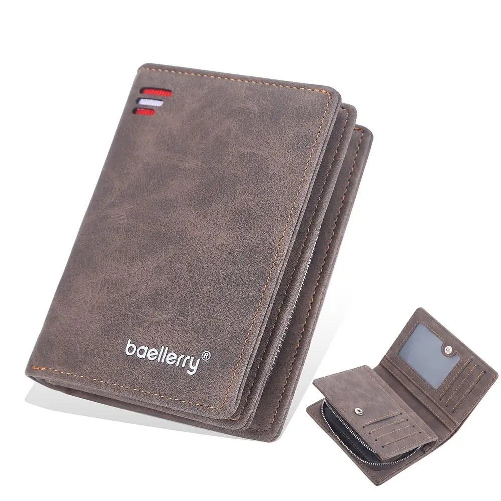 

Vintage Frosted Leather Men's Short Wallet Solid Color Multi-slot Card Holder Large Capacity Zipper Coin Purse