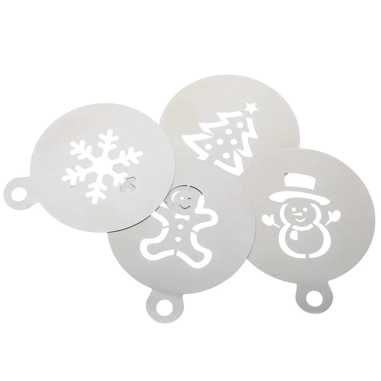 

4 Pcs Christmas Icing Sieve Baking Stencils Cooking Templates Reusable Coffee Paper Cup Stainless Steel Cake