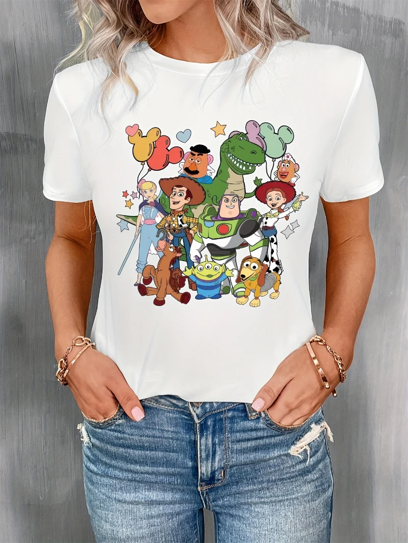 تي شيرت عصري ديزني الرسوم المتحركة فيلم القلعة الكرتون لطيف قصة لعبة شخصية طباعة الصيف القطن الخالص مريحة فضفاضة