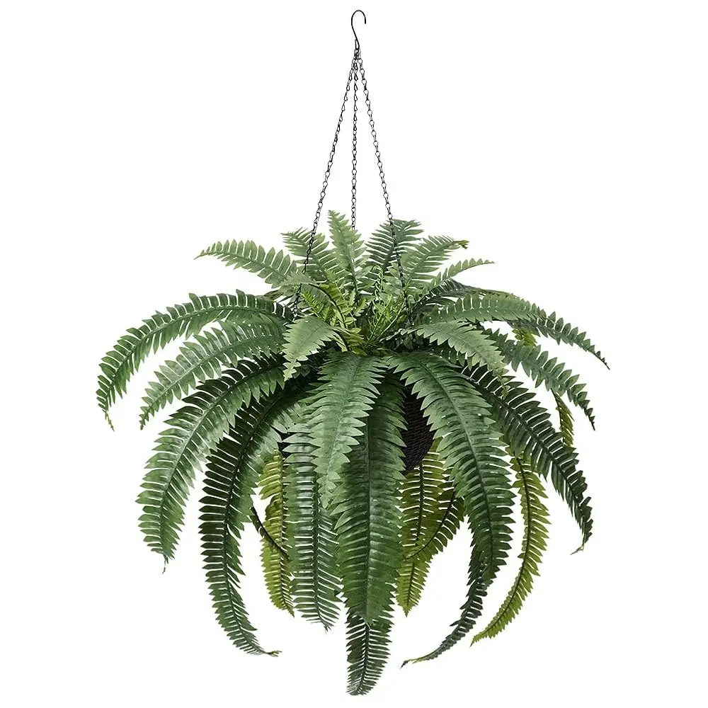 

48"" Artificial Boston Fern Hanging Plants With Basket - Uv Resistant Fake Plant For Outdoor Indoor - Large Realistic Faux