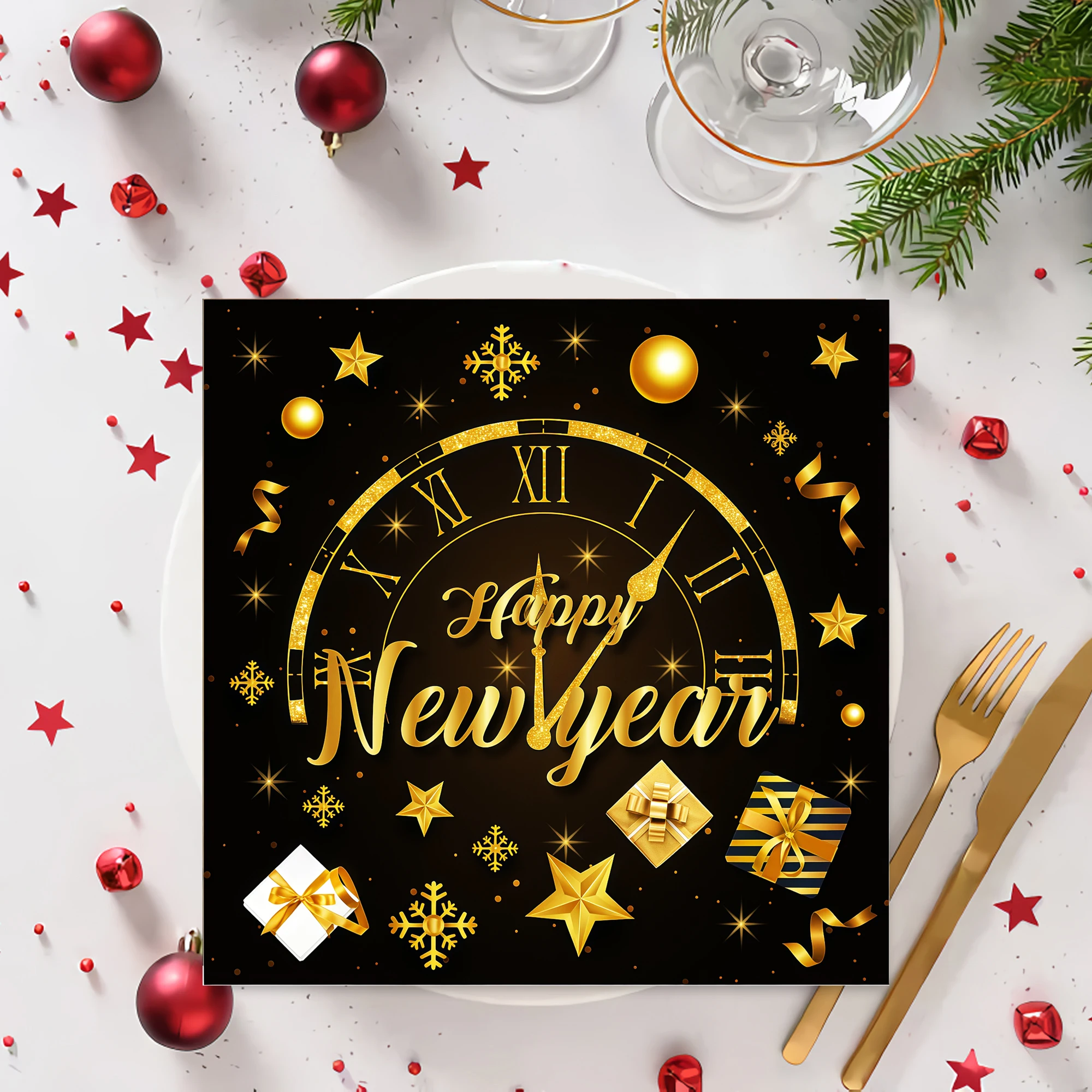 Frohes Neues Jahr Servietten 2027 Silvester-Dekorationen Schwarz-Gold Papierservietten für Silvesterparty 2026 Tischdekoration – Detail 1