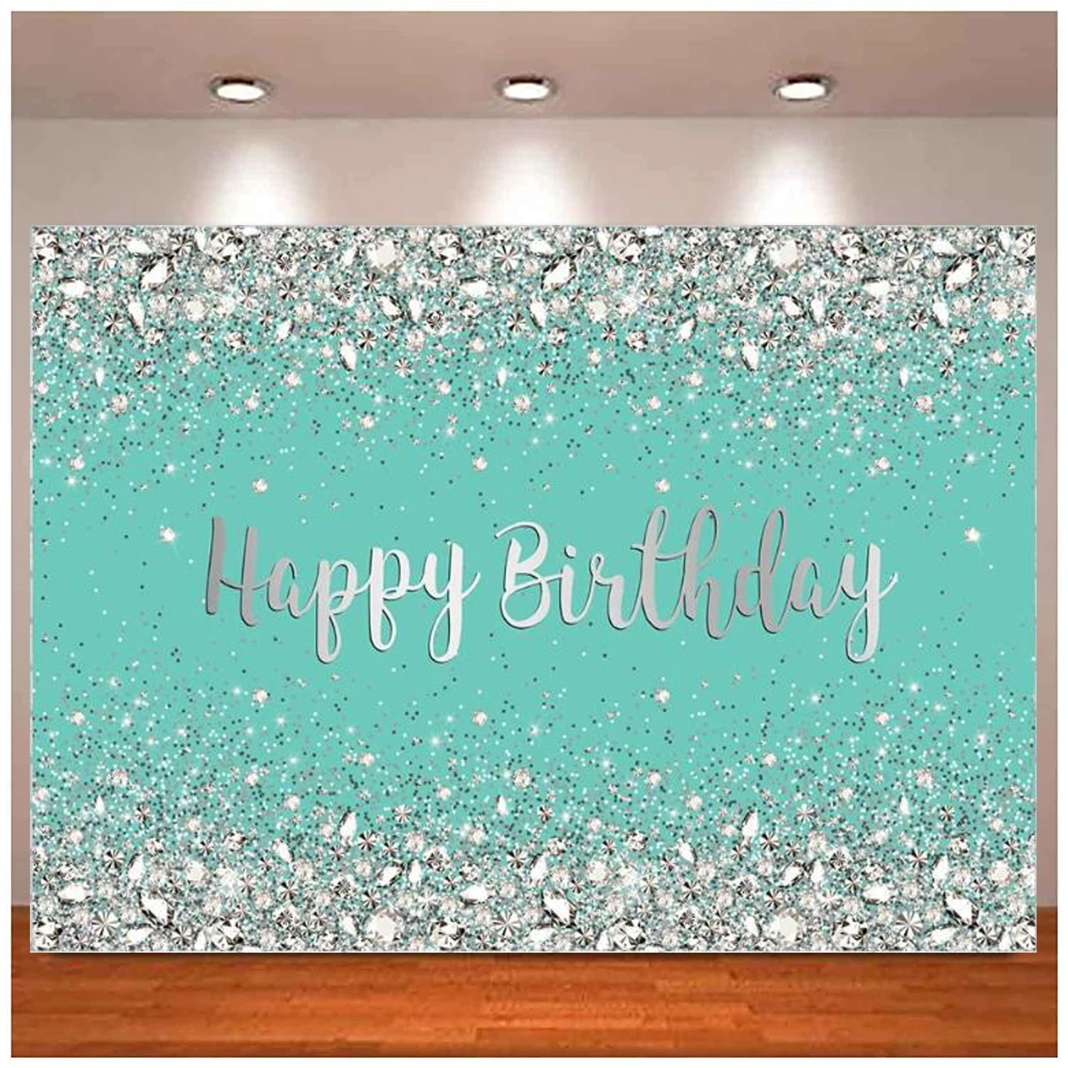 Blue And Sliver Photography Backdrop Sweet 16th 21st Shiny Diamonds Background Girls Adult Women Happy Birthday Party Decoration